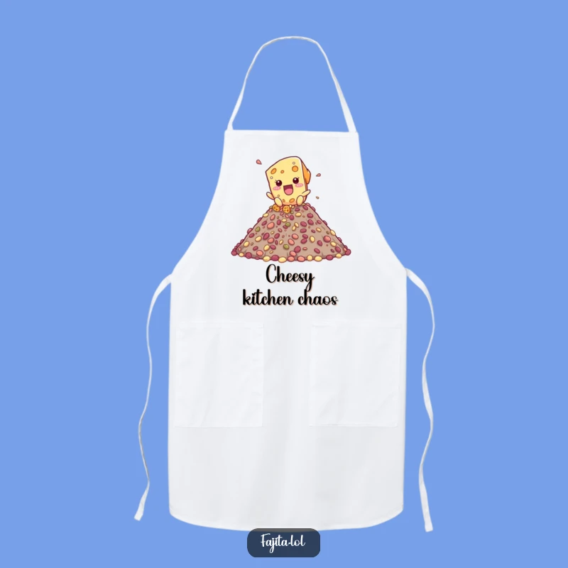 Cook with a cheesy cascade! This funny apron features the playful cheese shreds, adding fun to your kitchen adventures.