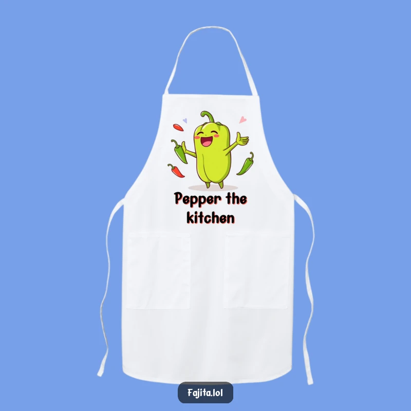 Make cooking a party with this funny bell pepper apron! The juggling jalapenos design ensures smiles while you create.