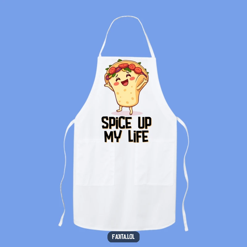 Kitchen dance parties start here! This funny apron features a fajita ready to salsa, making cooking a joyous occasion.