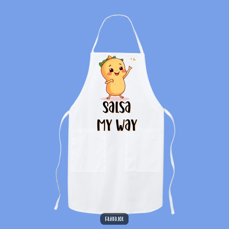 Make cooking a party with this funny fajita apron! The dancing fajita design ensures smiles while you whip up a meal.