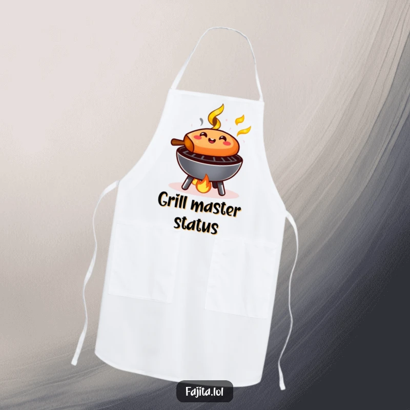 Funny Fajita Apron: A fajita sizzling happily on a tiny grill with small flames, designed for humorous cooking adventures.