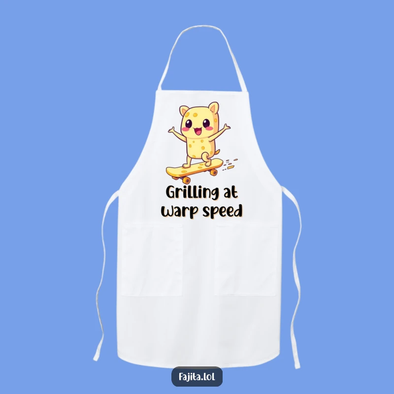 Cook up some thrills with this funny apron featuring a fajita skateboarding on cheese! Perfect for chefs who like their kitchen adventures a little extreme.