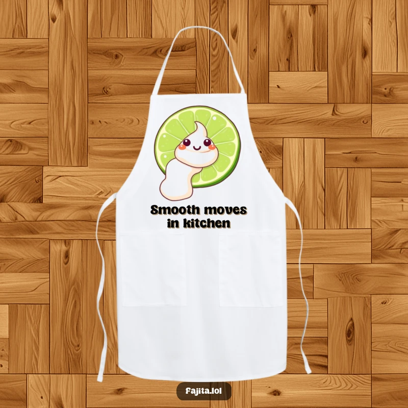 Funny Sour Cream Lime Apron, depicting a winking sour cream dollop sliding down a lime, providing kitchen humor.