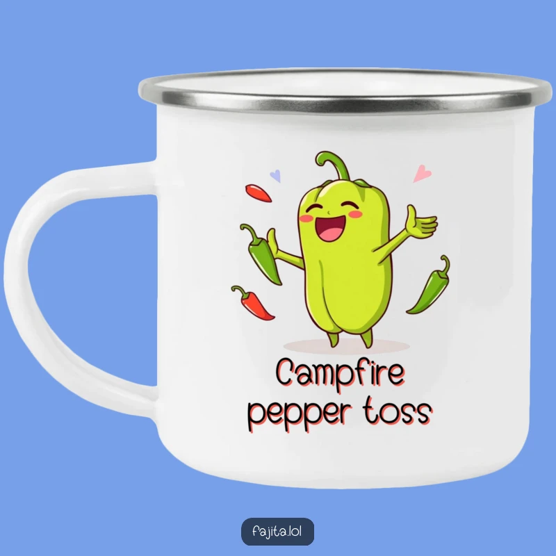 Take the fun outdoors with this funny bell pepper camping mug! The juggling jalapenos design brings cheer to your adventures.