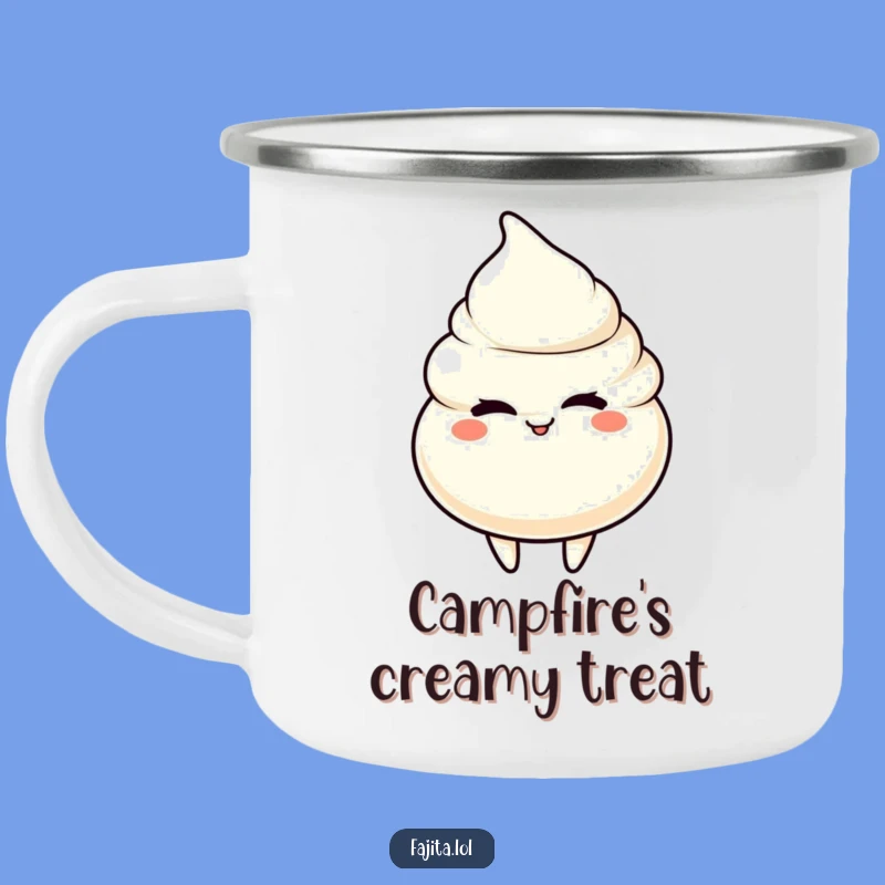 Take your laughs on the go with this durable camping mug featuring a winking sour cream dollop character.