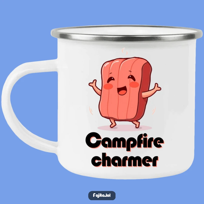 Enjoy your camp coffee or protein shake with this funny dancing meat strip camping mug. Your cheerful companion for outdoor feasts.