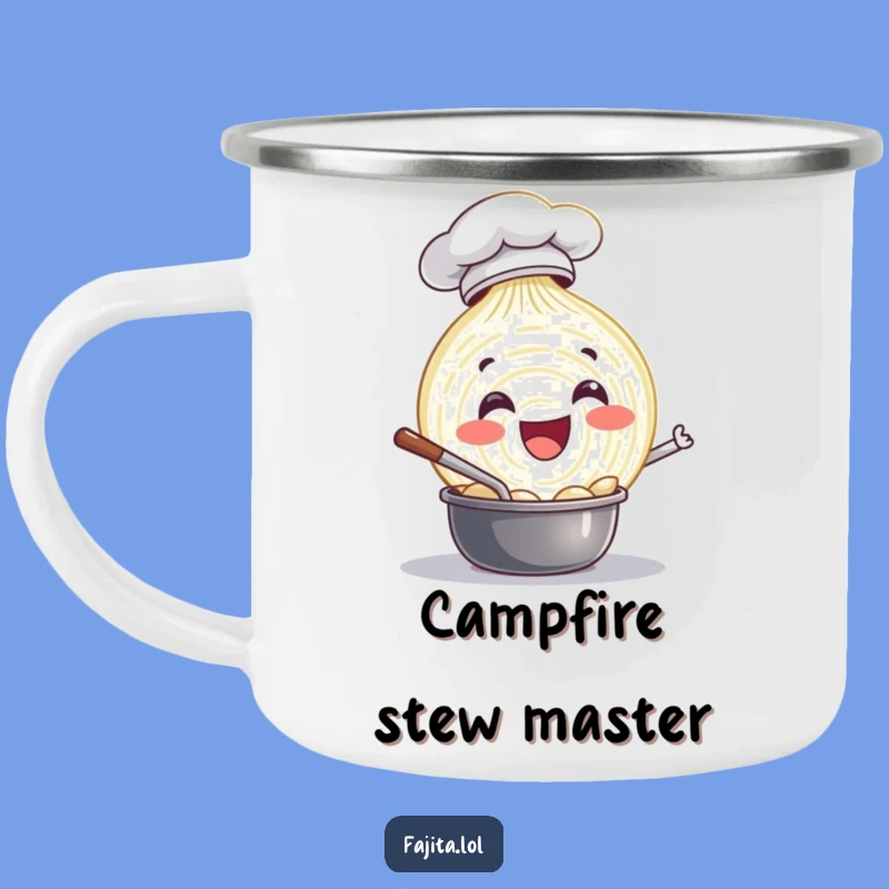 Take the fun outdoors with this funny onion chef camping mug! The stirring onion design brings cheer to your adventures.