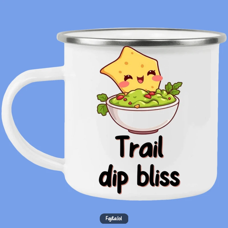 Enjoy your morning coffee or evening tea with this funny tortilla chip diving into guacamole camping mug. Your go-to for outdoor snacking sessions.