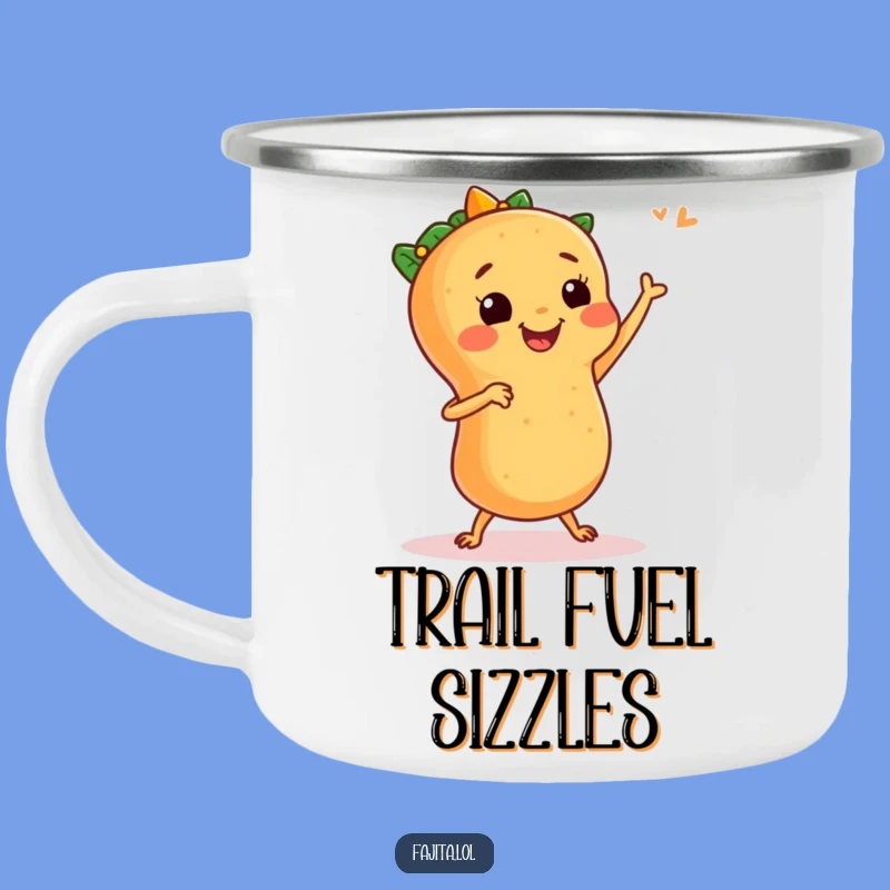 Take the party outdoors with this funny fajita camping mug! The dancing fajita design brings cheer to your adventures.