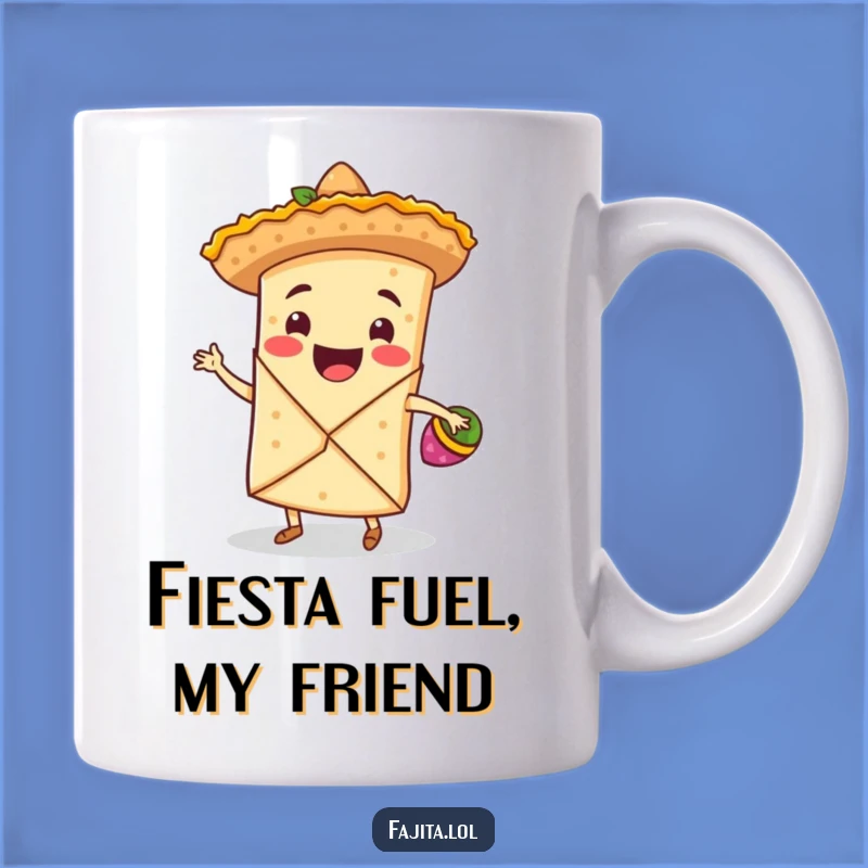 Spice up your mornings with this hilariously happy fajita wrap! It's a fiesta in a mug, guaranteed to make you smile.