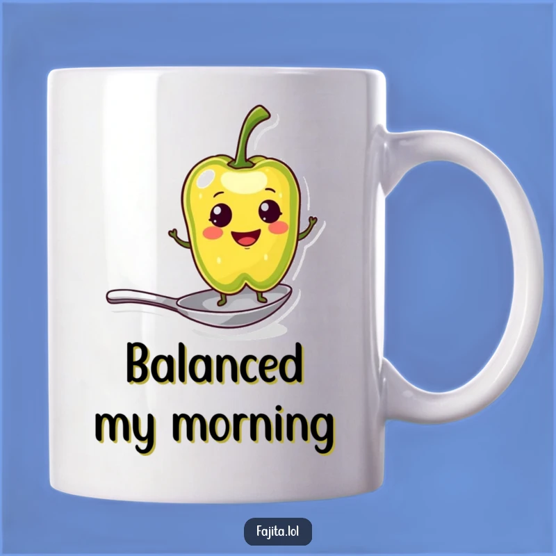 Add a dash of humor to your day with this funny pepper slice mug! This smiling character is perfectly balanced.