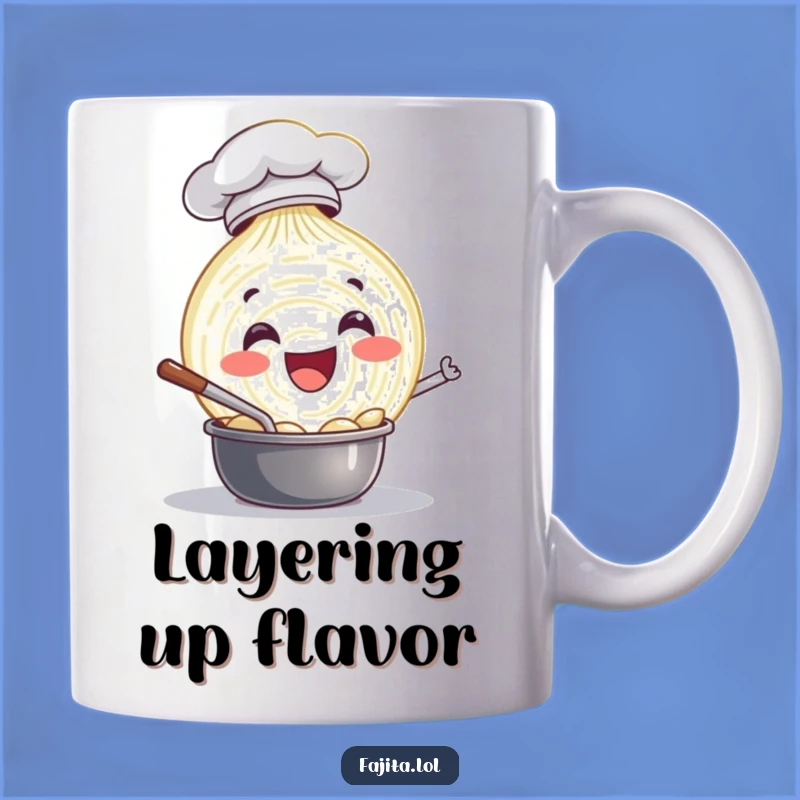Add a dash of fun to your kitchen with this funny onion chef mug! Its delightful character brings smiles.