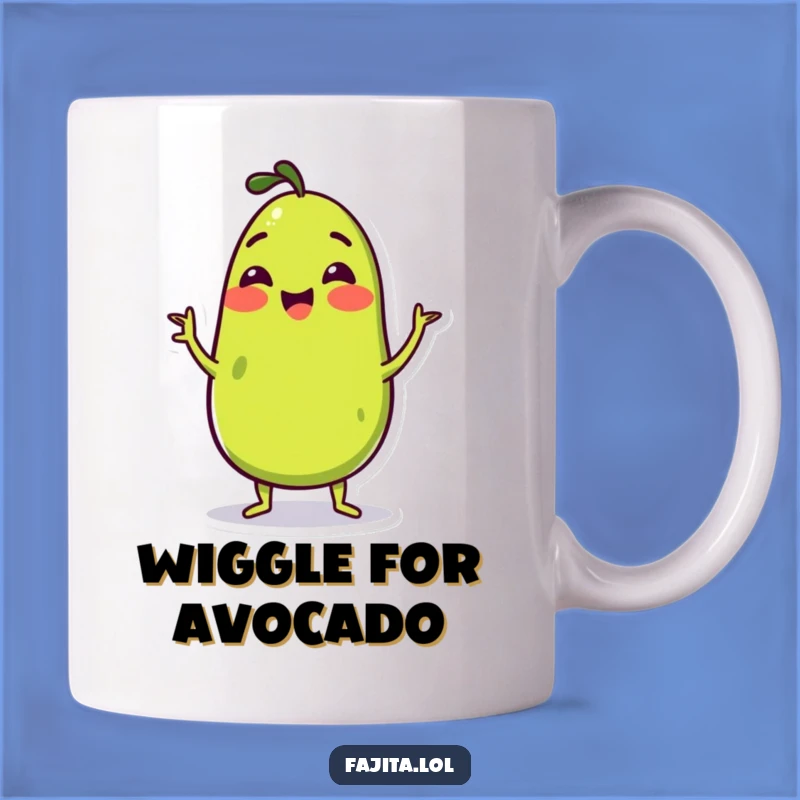 Get your daily dose of delicious humor with this funny guacamole mug! This wiggling character is sure to make you smile.
