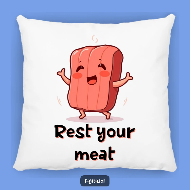 Cuddle up with a laugh on this funny dancing meat strip pillow. Comfy, cute, and full of meat-loving humor!