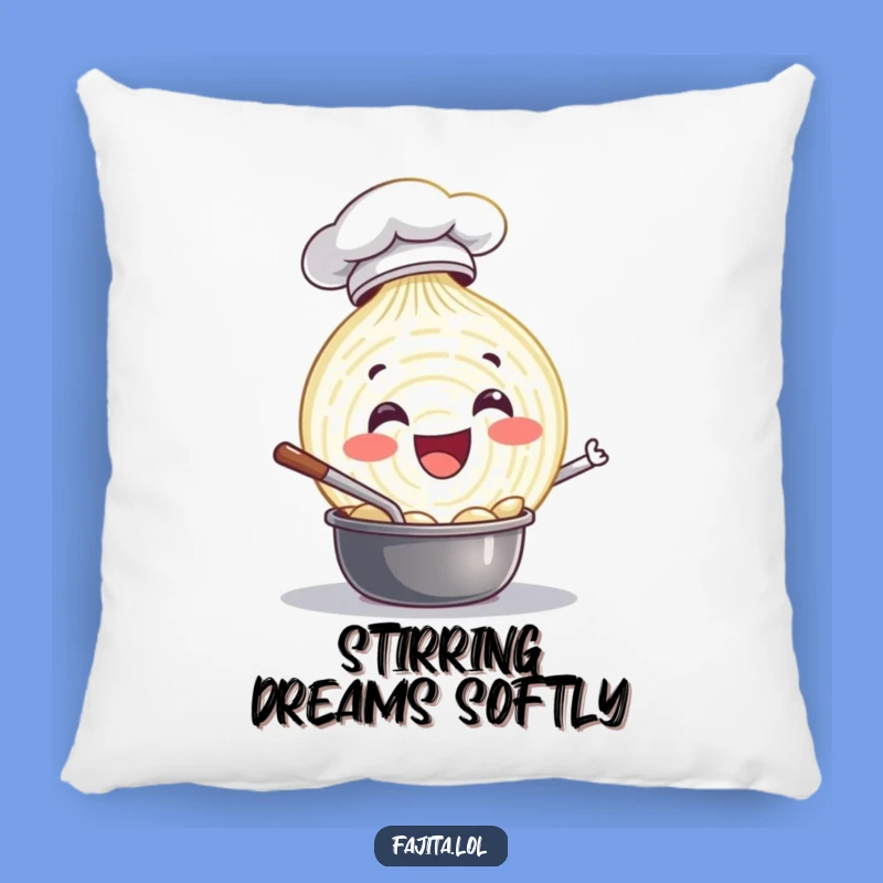 Cuddle up with culinary fun thanks to this funny onion chef pillow! The stirring onion design adds a playful touch.