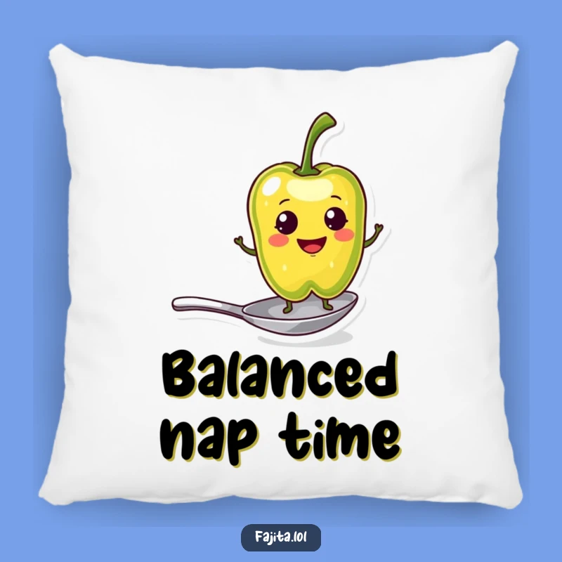 Cuddle up with charm with this funny pillow! The balanced pepper slice adds a playful touch.