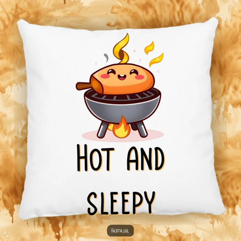 Funny Fajita Pillow: A happy fajita sizzling on a small grill with tiny flames, providing soft and humorous decor.