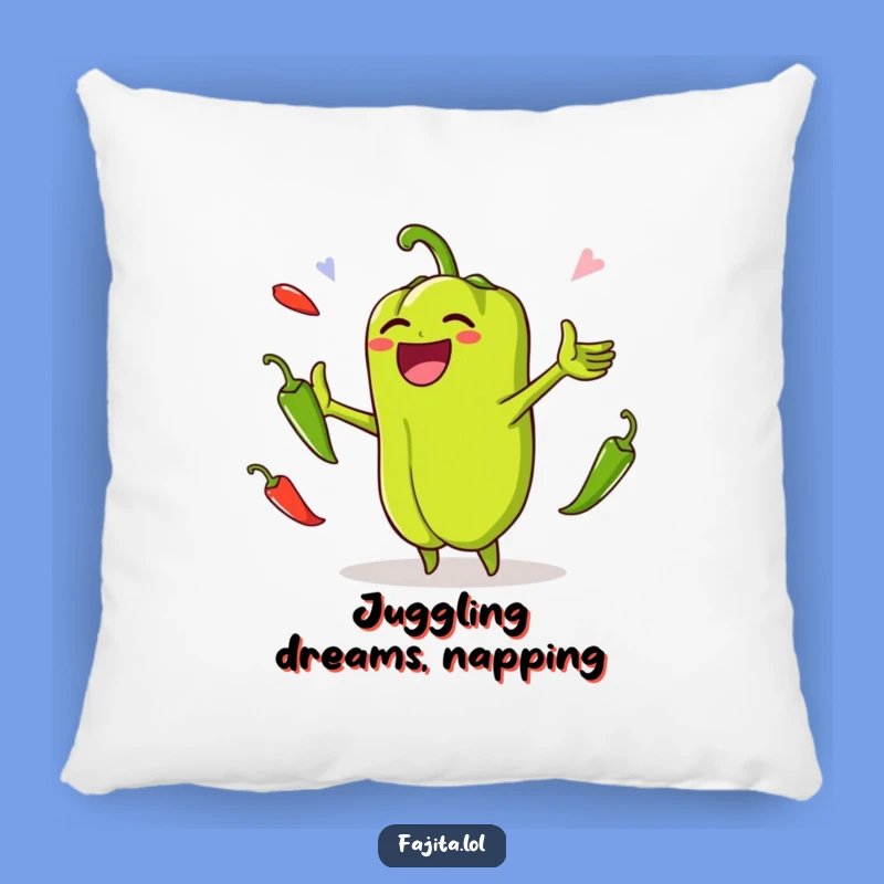 Cuddle up with fun thanks to this funny bell pepper pillow! The juggling jalapenos design adds a playful touch.