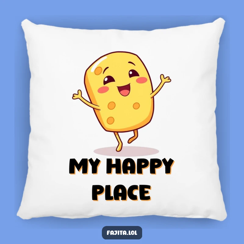 Snuggle up with this plush pillow featuring a giggling cheese shred doing a bouncy jig. Adds comfort and a touch of funny to any couch.
