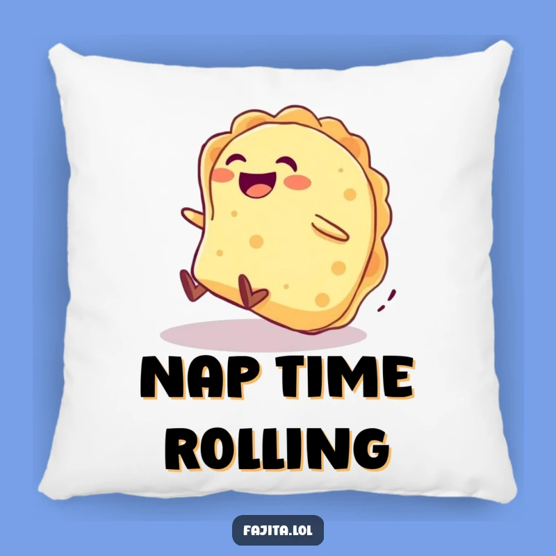 Get cozy with a laugh thanks to this plush pillow! A giggling tortilla rolling downhill adds a playful touch to any room.