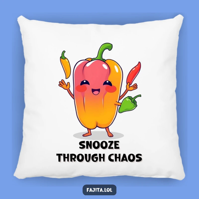Snuggle up with a smile thanks to this funny pillow featuring a bell pepper’s impressive juggling act! Soft, comfortable, and full of laughs.