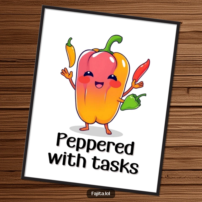 Funny Bell Pepper Digital Art: A bell pepper character juggling bright chili peppers, ready to add whimsical charm to any space.