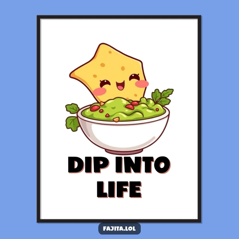 Bring the fiesta to your walls with this vibrant and funny tortilla chip diving into guacamole digital art print. Instantly adds personality!