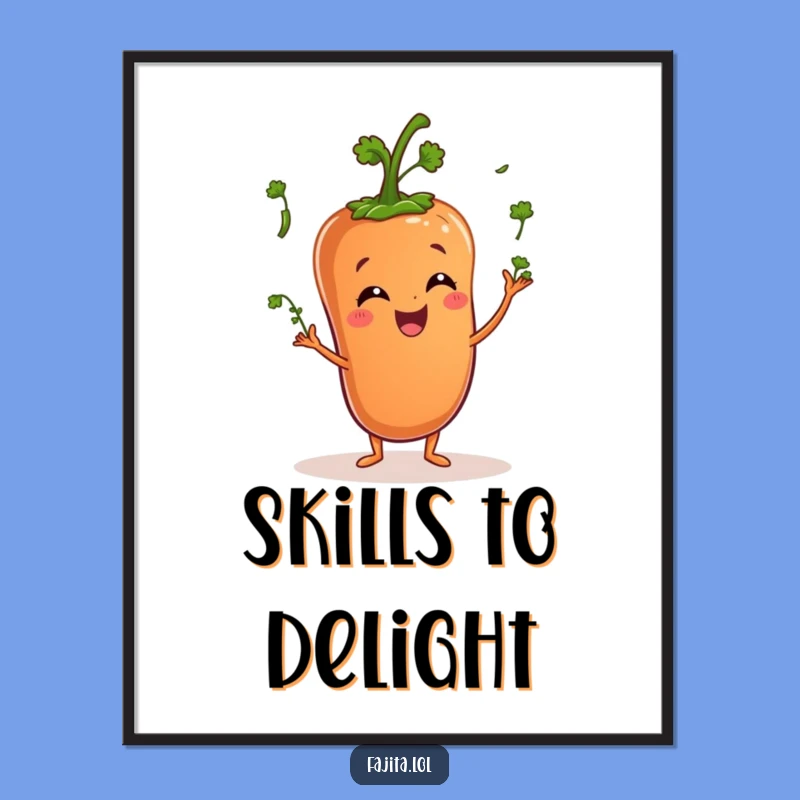 Funny Pepper Juggling Cilantro Digital Art - Instant Veggie Decor Print