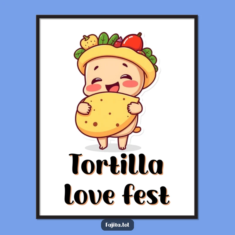 Instantly bring warmth and humor to your walls with this funny digital art of a fajita hugging a tortilla! Perfect for a cozy, cheerful vibe.