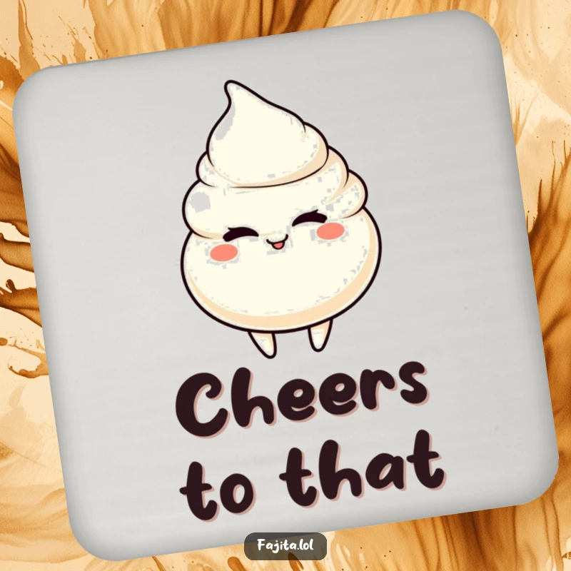 Funny drink coaster featuring a sour cream dollop character giving a playful wink, protecting surfaces with humor.