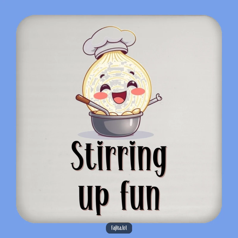 Keep your tables safe and stylish with this funny onion chef coaster! The stirring onion design adds a playful touch.