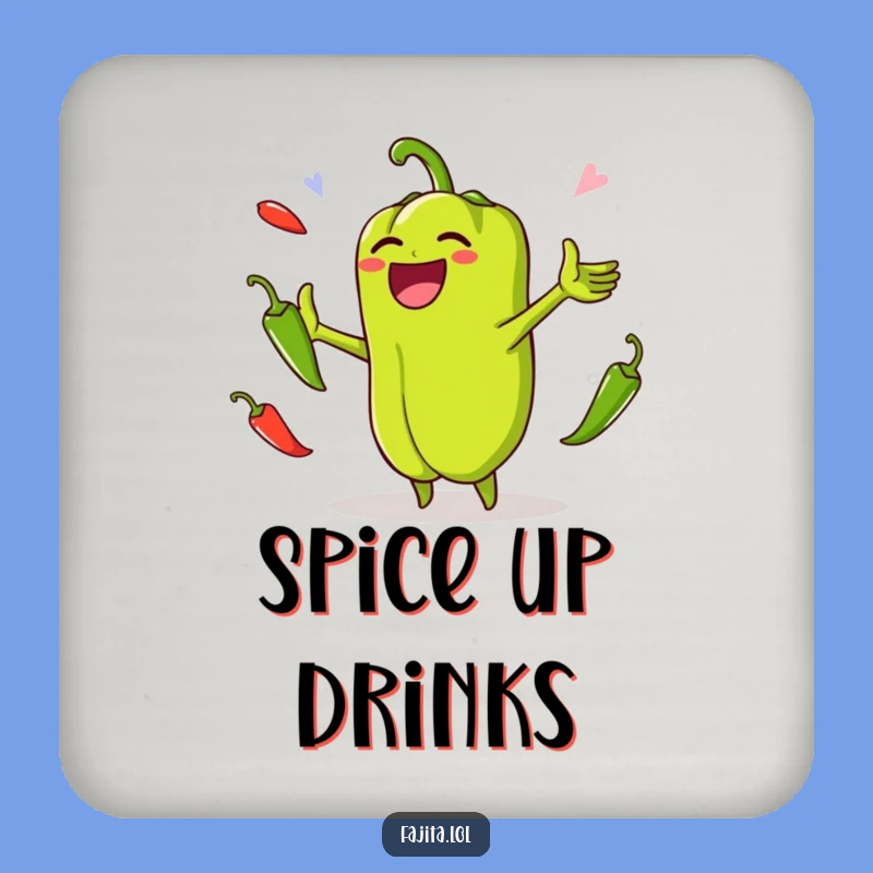 Keep your tables safe and stylish with this funny bell pepper coaster! The juggling jalapenos design adds a playful touch.