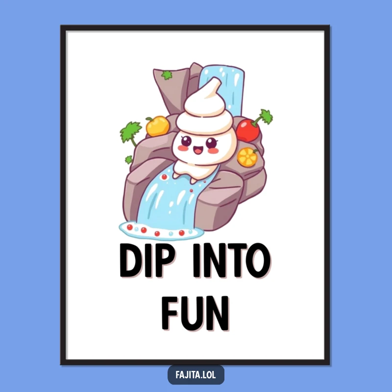 Bring the excitement of a spicy dip to your walls with this funny poster of a sour cream character’s salsa adventure! Perfect for kitchens or bars.