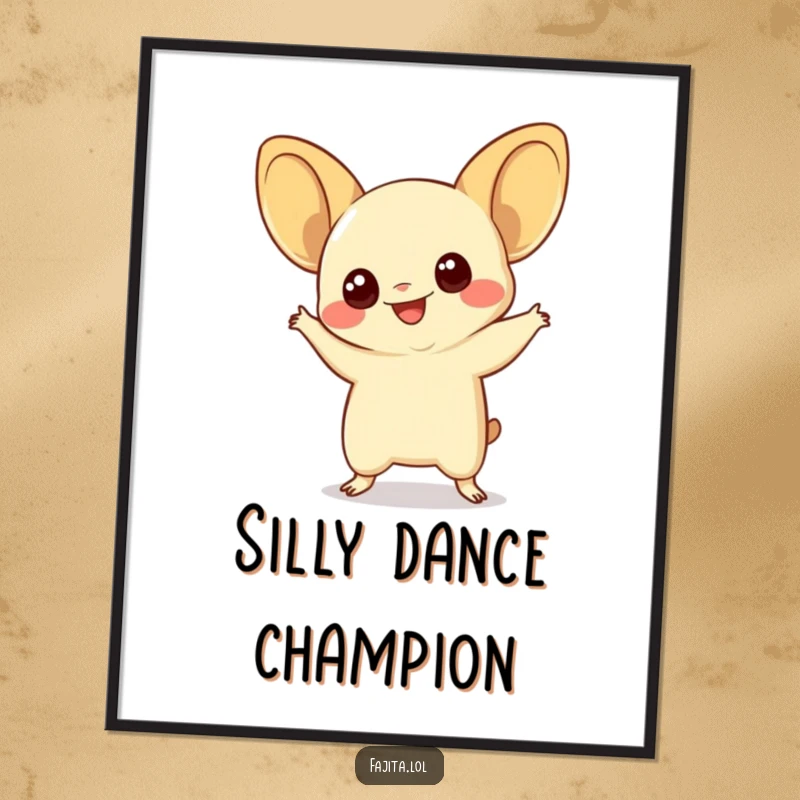 Funny quesadilla poster featuring a smiling quesadilla with wide eyes doing a silly dance, adding vibrant, cheesy humor to walls.