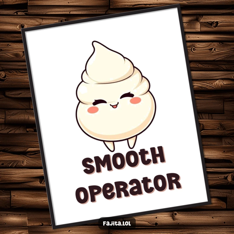 Funny poster art of a sour cream dollop character giving a cheeky wink, full of creamy delight.