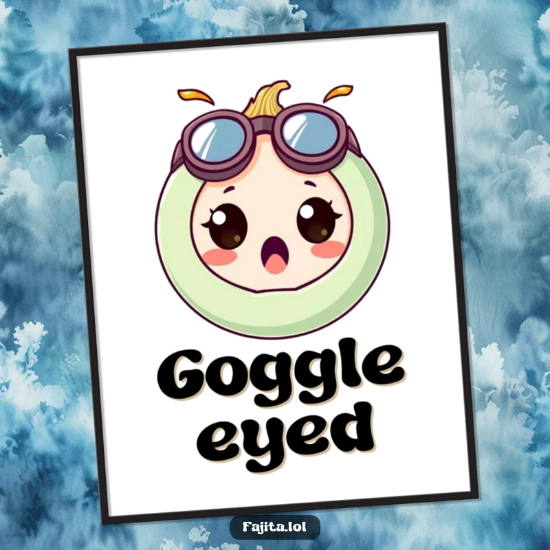 Funny poster of a surprised onion ring character wearing oversized, goofy goggles, adding quirky wall decor.