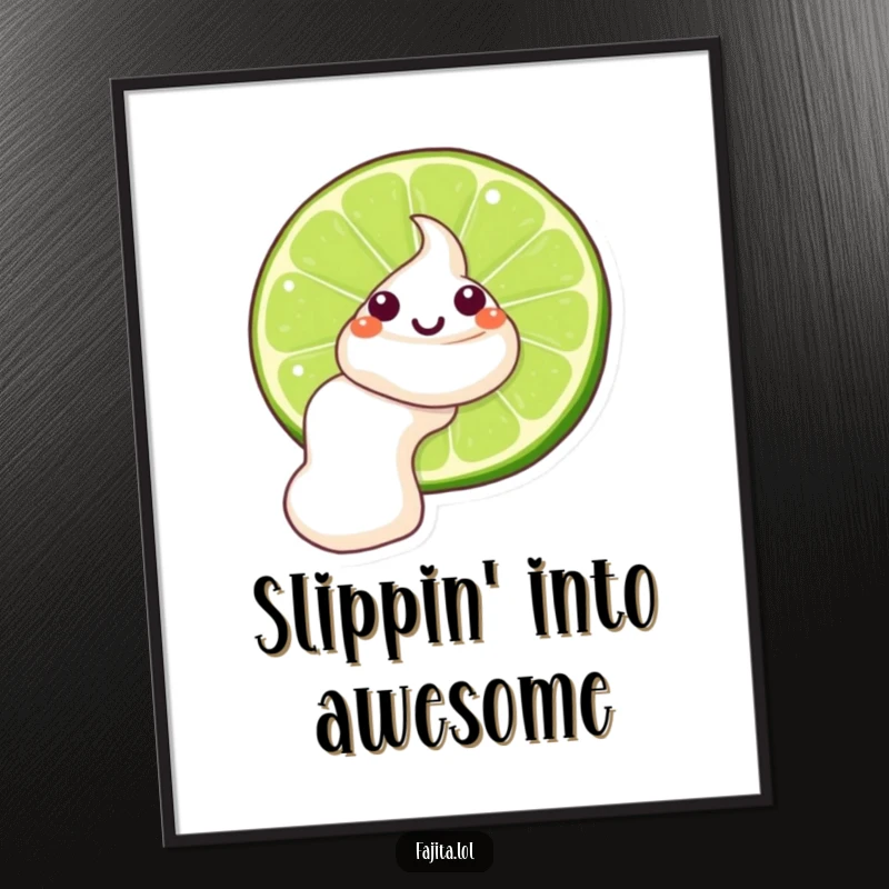 Funny Sour Cream Lime Poster, a humorous illustration of a winking sour cream dollop on a lime, adding citrusy charm.