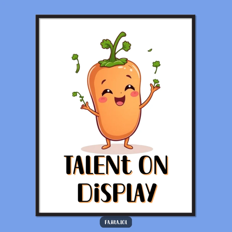 Funny Pepper Juggling Cilantro Poster - Whimsical Kitchen Wall Art