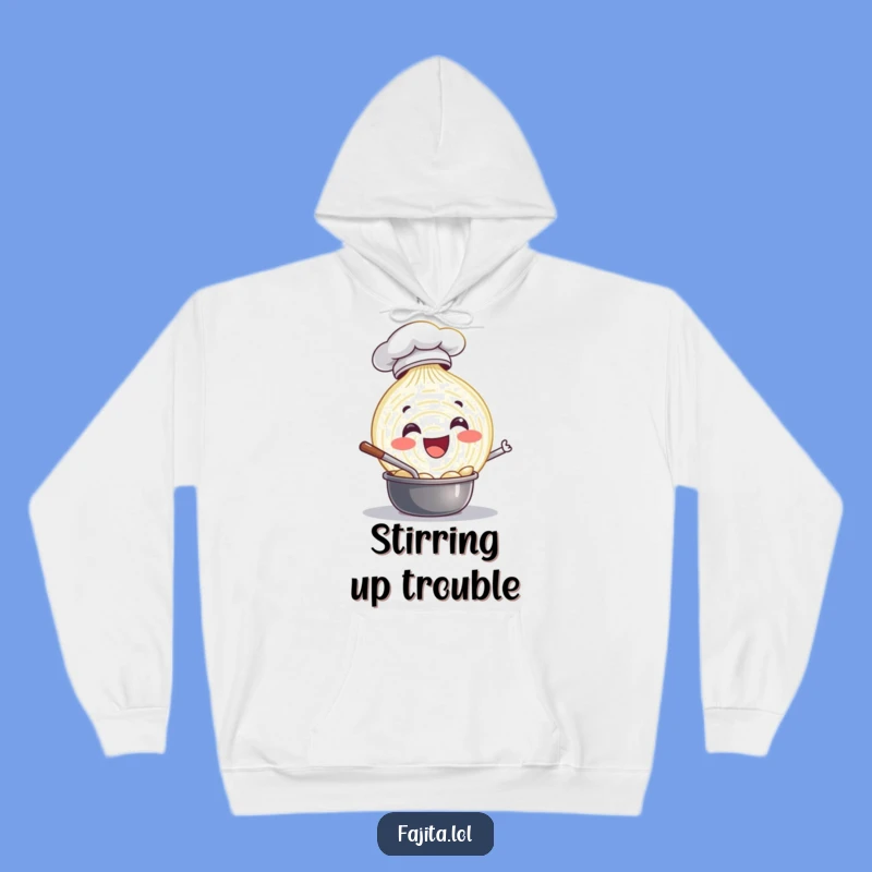 Stay warm and kitchen-ready with this funny onion chef hoodie! The stirring onion design adds cozy charm.