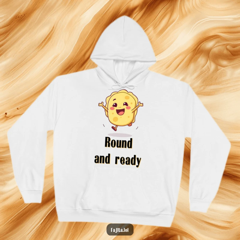 Funny hoodie featuring a joyful tortilla doing a cartwheel, perfect for staying warm while spreading cheerful vibes.