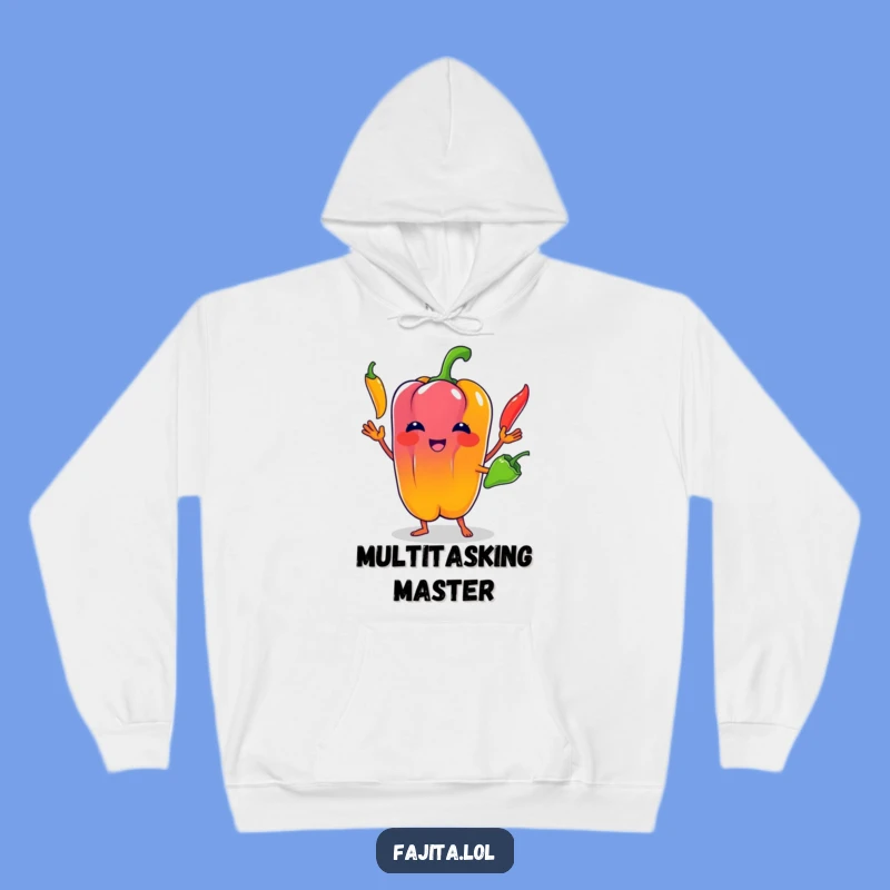 Keep warm while celebrating your love for veggies with this funny hoodie! Features a bell pepper performing an amazing chili juggling act.