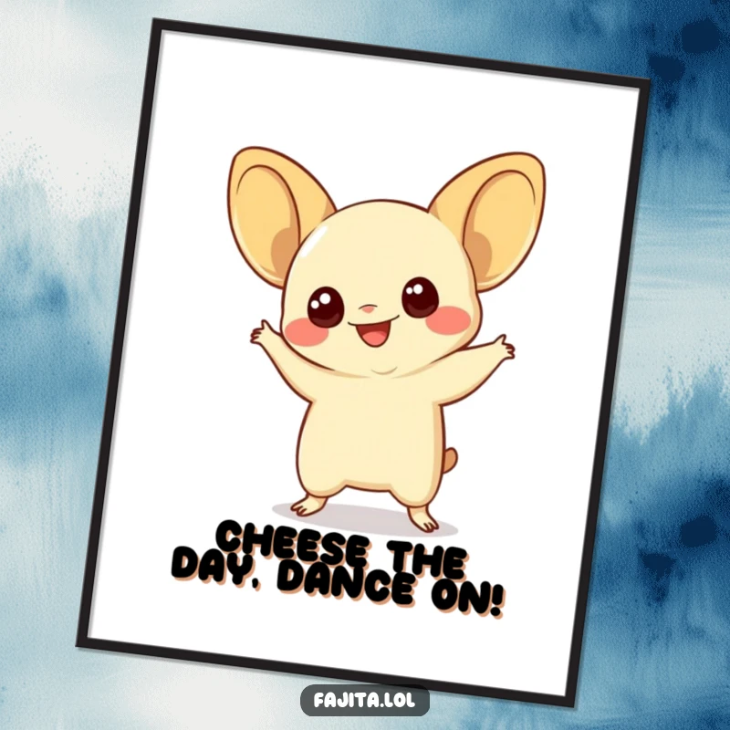 Funny Free Printable Wall Art: A smiling quesadilla with wide eyes performs a silly, energetic dance.