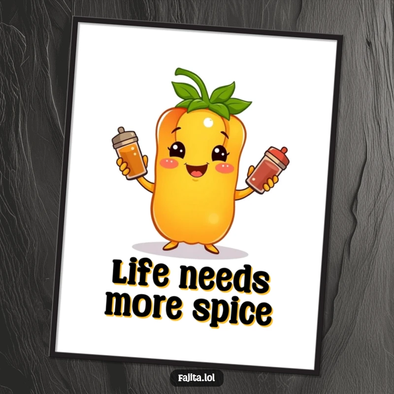 Funny Free Printable Wall Art: A cheerful bell pepper juggles three colorful spice shakers with infectious glee.