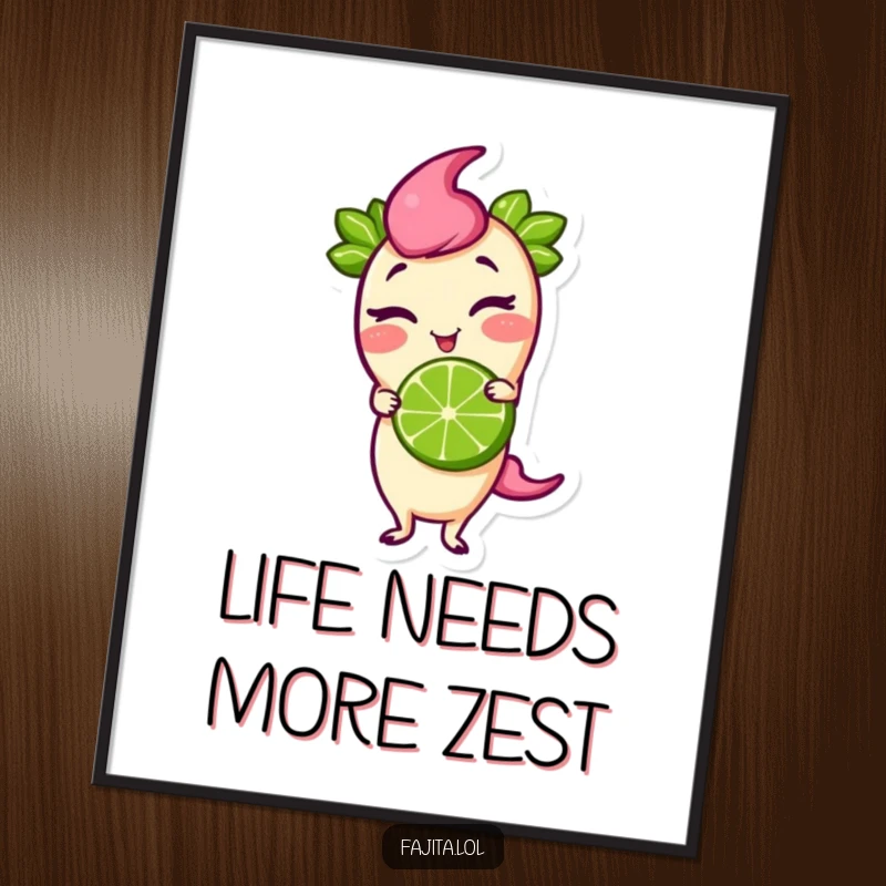 Funny Free Printable Wall Art of a cheeky fajita winking while balancing a lime.