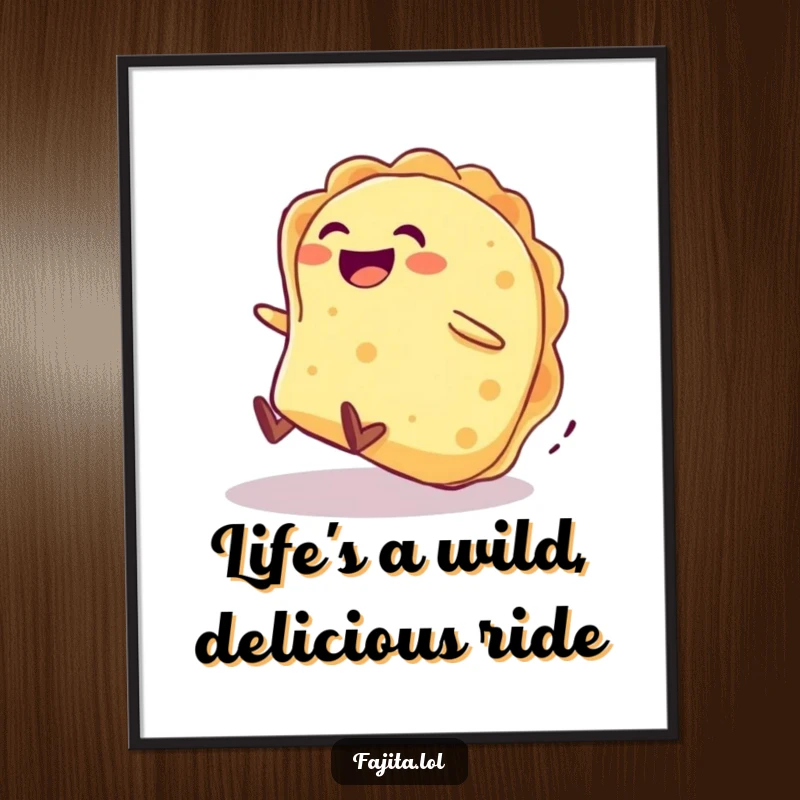 Funny Free Printable Wall Art: A giggling tortilla character energetically rolling down a grassy slope with sheer bliss.