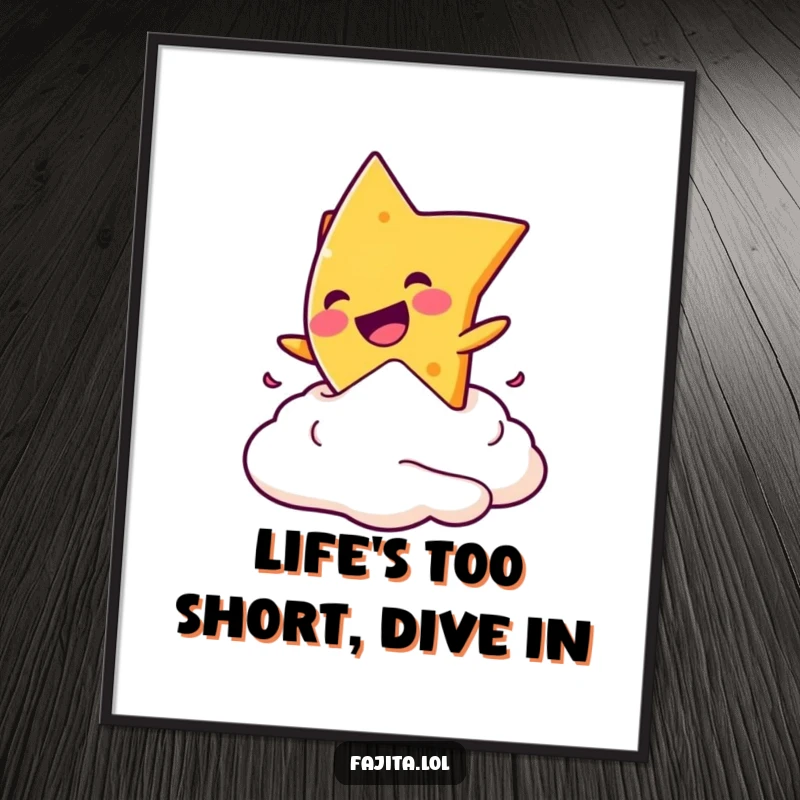 Funny Free Printable Nacho Wall Art: A mischievous nacho chip executing a playful dive into a generous dollop of sour cream.