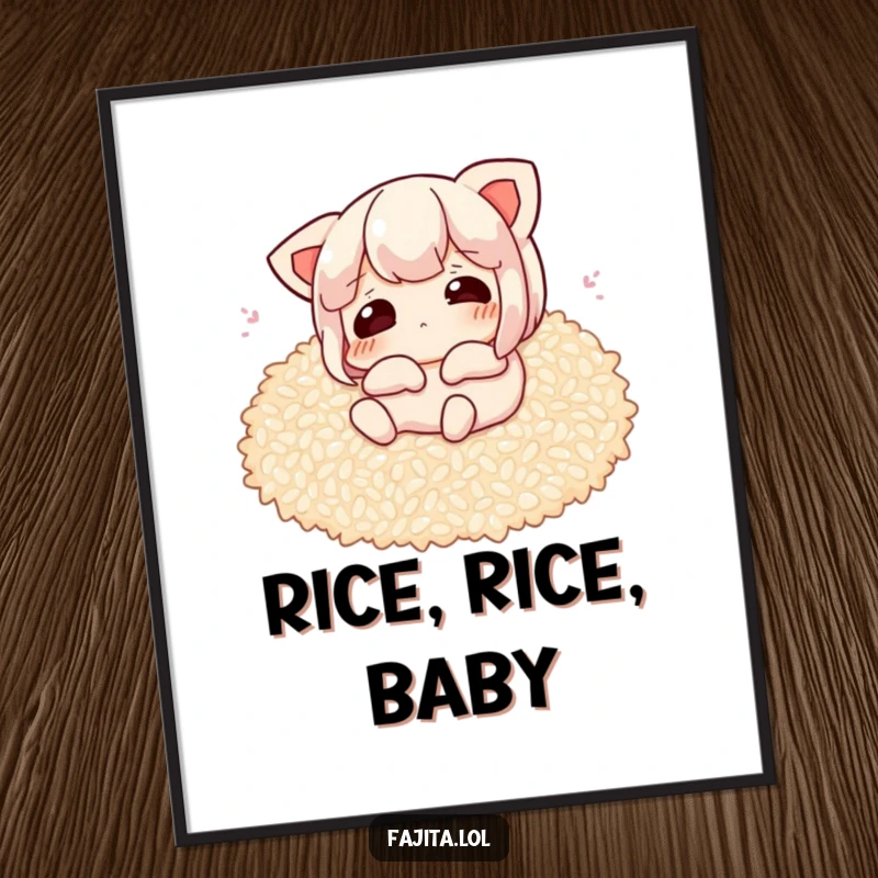 Funny Free Printable Wall Art of a content fajita character lounging peacefully on a bed of rice.
