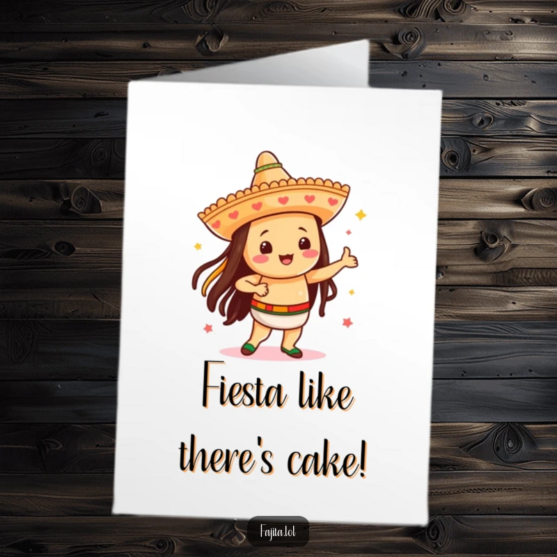 Funny Free Printable Birthday Card featuring a festive fajita wearing a tiny sombrero and dancing joyfully.