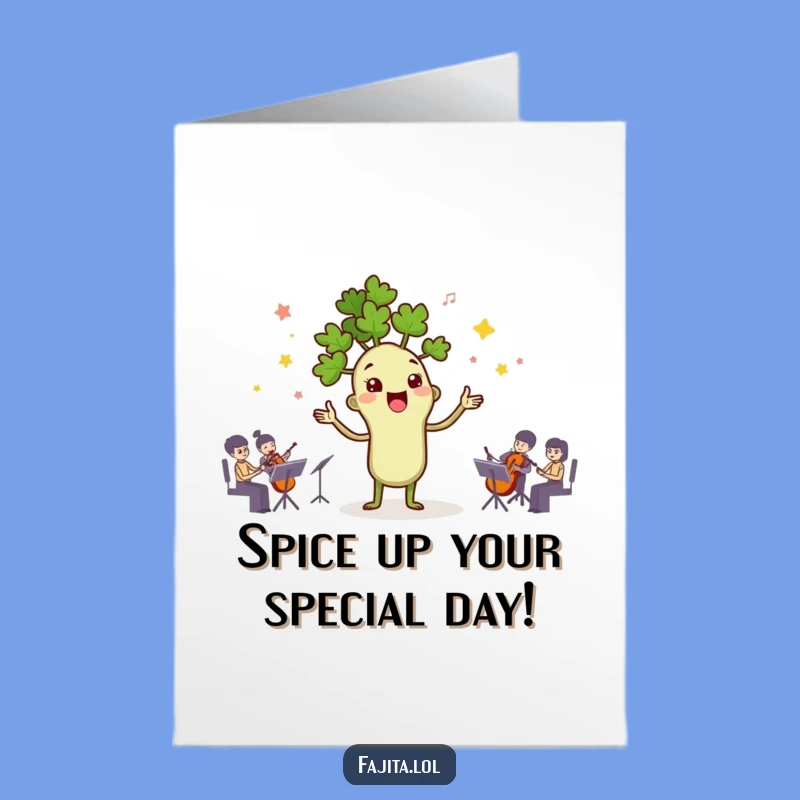 Free Printable Birthday Card: Funny Cilantro Conductor, Hilarious Spice Orchestra Downloadable Gift
