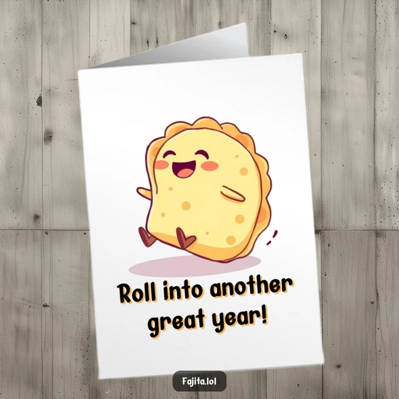 Funny Free Printable Birthday Card: A giggling tortilla character joyfully rolling down a green hill with pure delight.